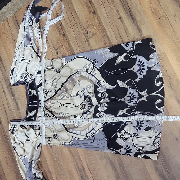 HALE BOB Black Cream Floral Boat Neck 3/4 Sleeve Mini Dress - Picture 7 of 12